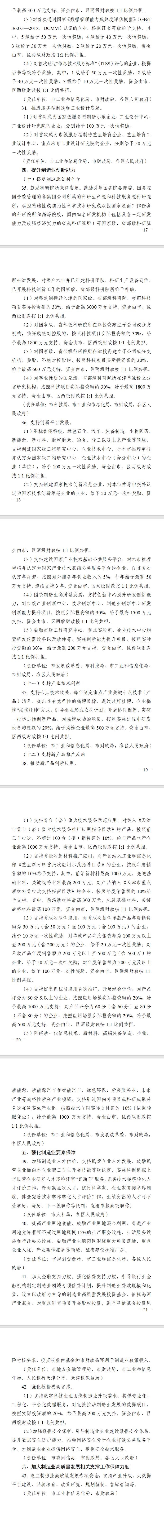 《天津市推動制造業(yè)高質(zhì)量發(fā)展若干政策措施實施細(xì)則(征求意見稿)》公開征求意見