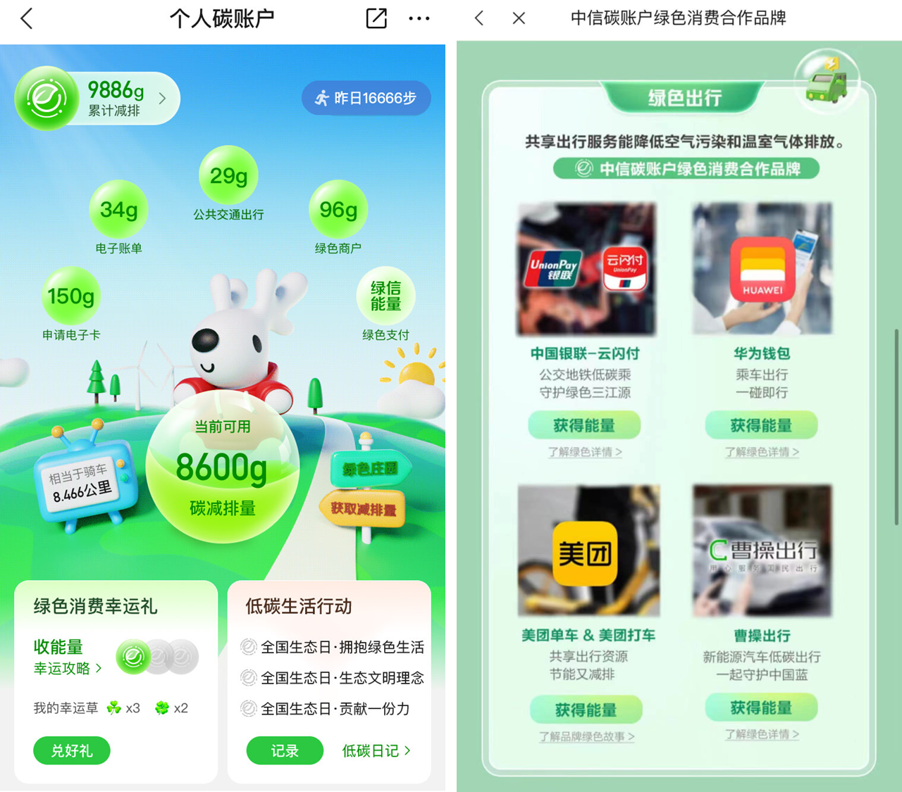 中信銀行發(fā)揮綠色金融力量 碳普惠創(chuàng)新助力綠色轉(zhuǎn)型 “中信碳賬戶”綠色出行場(chǎng)景擴(kuò)容