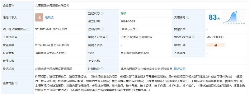 注冊資本5000萬！中電建生態(tài)環(huán)境集團(tuán)在北京成立水務(wù)建設(shè)公司