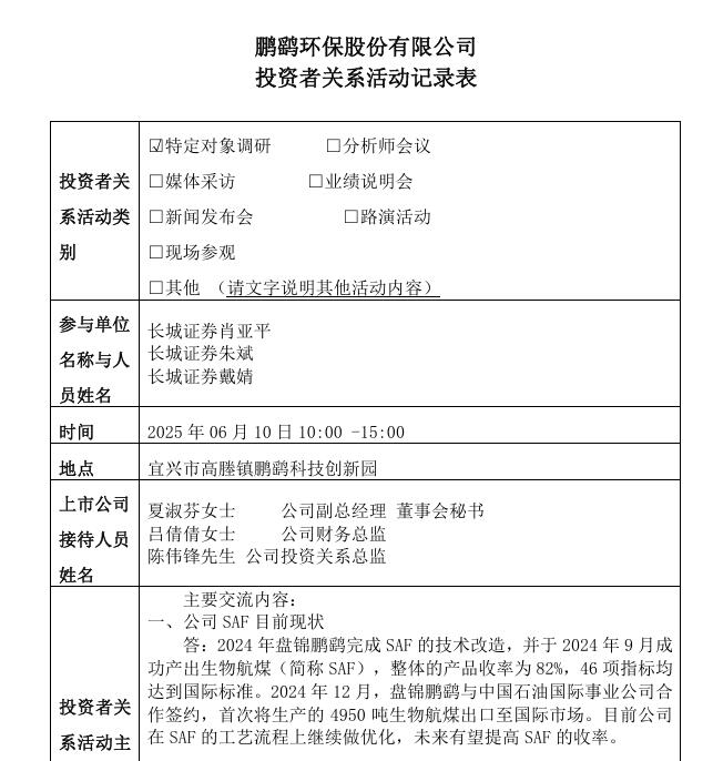 鵬鷂環(huán)保：SAF已成功出口，今年新中標(biāo)4個水務(wù)項目